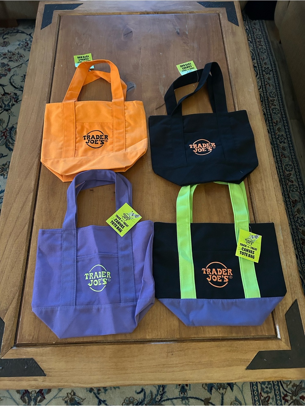 Trader Joe's Mini Tote Bag - Purple, Orange, Black Options